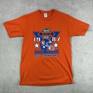 Vintage Denver Broncos Shirt Mens Medium Orange Super Bowl NFL Football USA 80s